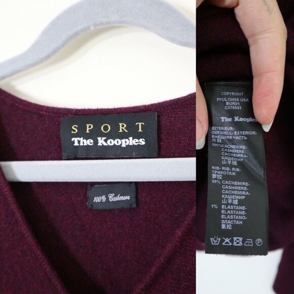 The Kooples Sport Size XS Cashmere Zip Front V Neck Sweater Burgundy Red - Picture 4 of 12